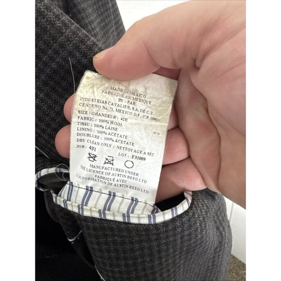 Austin Reed Blazer 42R Men’s 100% Wool Brown Gray Houndstooth Sport Coat - Picture 7 of 8